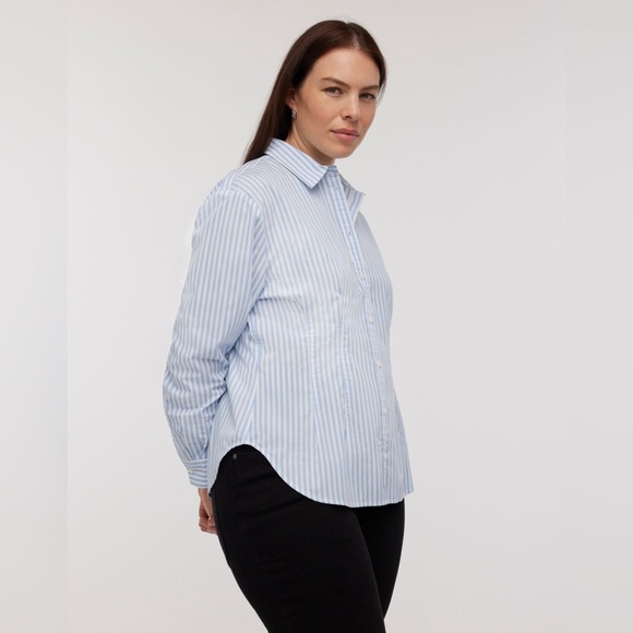 Madewell Darted Long-Sleeve Button-Up Shirt NP043 Sz 4 Powder Blue Striped NWT - Picture 5 of 7